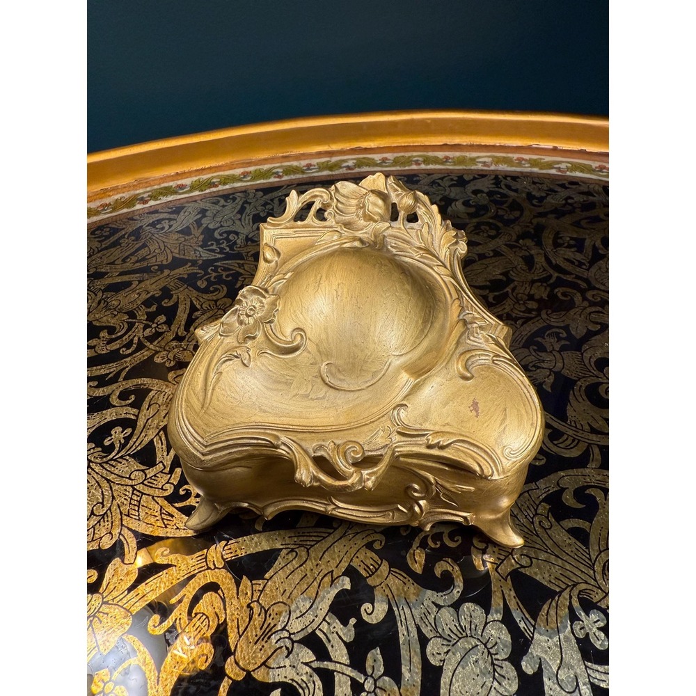 Art Nouveau‎ Jewelry Casket: Gilded Spelter Trinket Box, WB Mfg Co No. 393